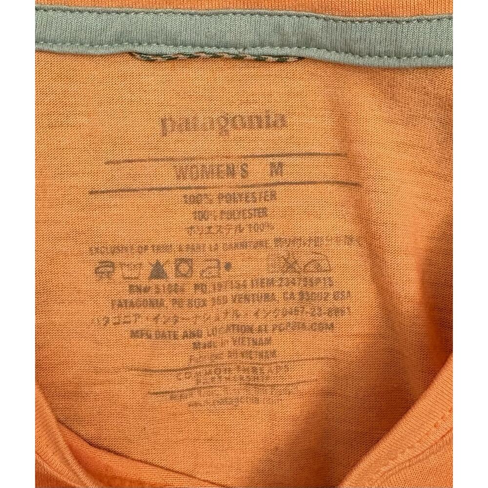 Patagonia Nine Trails Women’s Orange Short Sleeve V-Neck T-shirt Size Medium - Picture 3 of 4